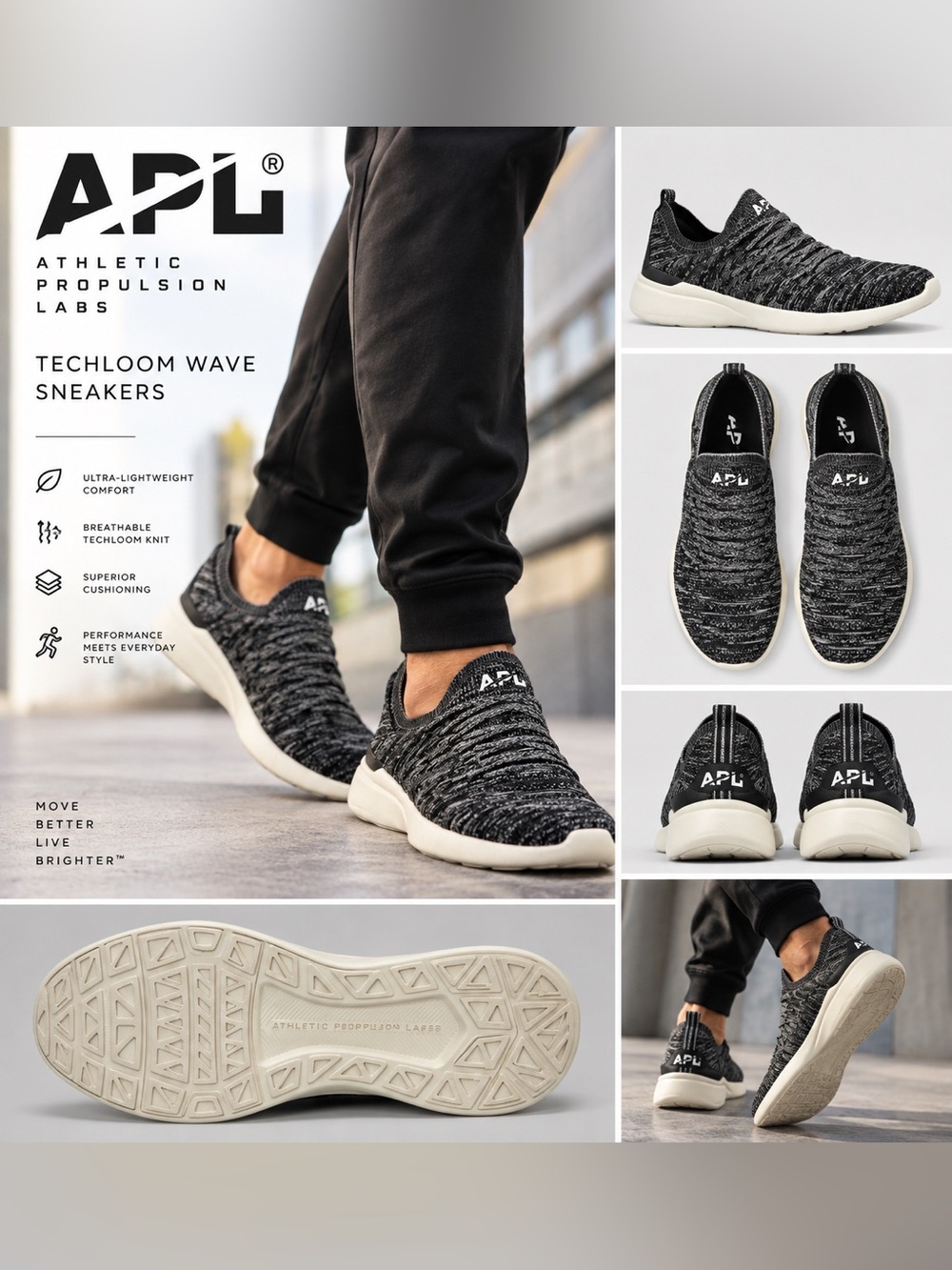 APL TechLoom Wave Men’s 12 Black Pristine Melange Knit Sneakers NWT